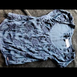 Navy blue sheer blouse with floral pattern